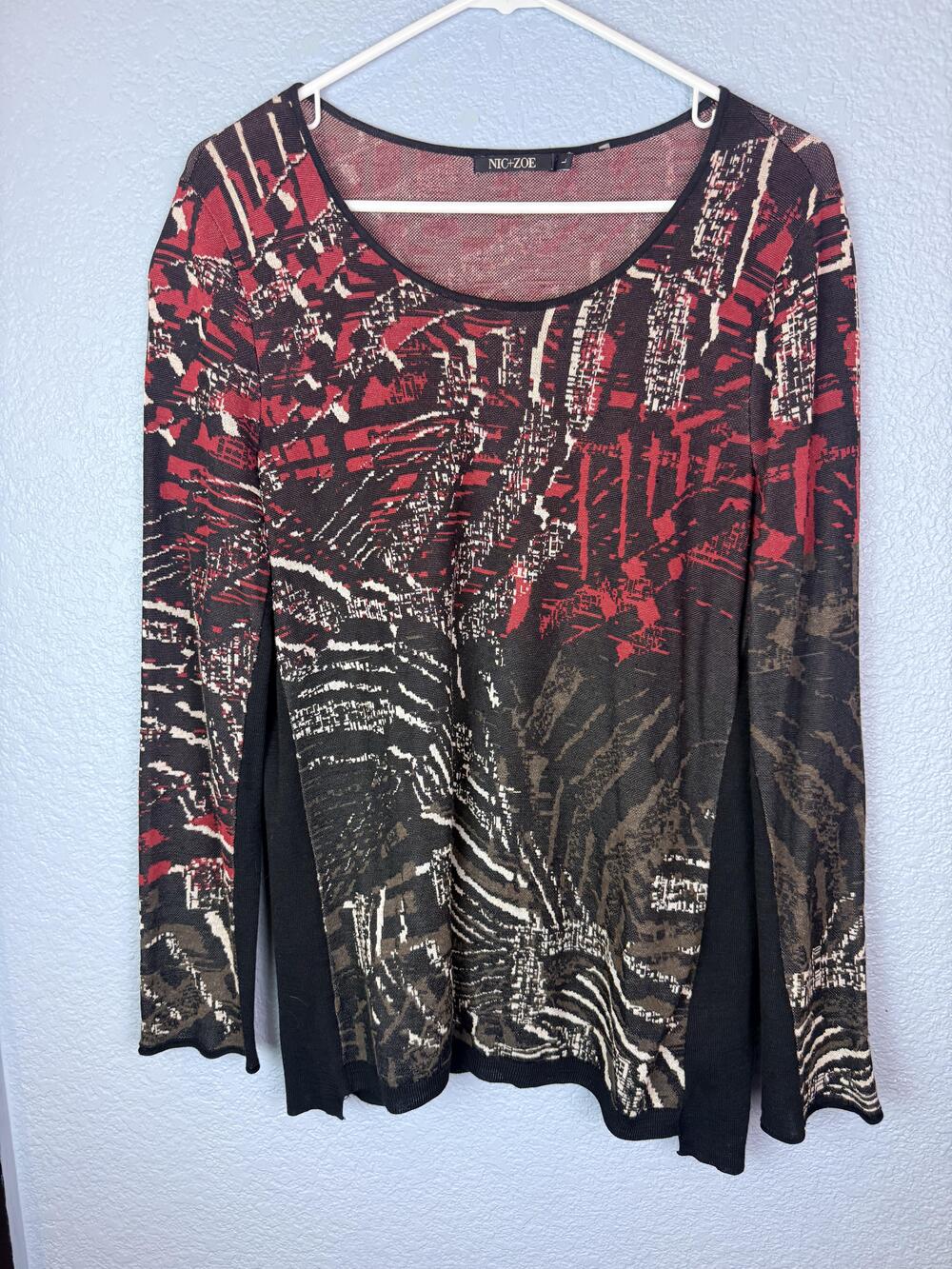 NIC+ZOE Sweater Womens Large Multicolor Scoop Neck Abstract Knit Graphic Top